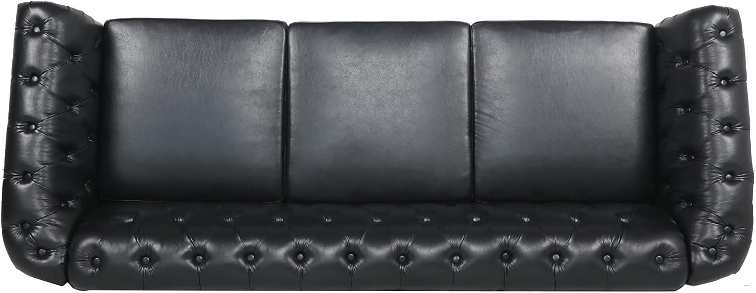 LEVNARY Chesterfield Sofa, Classic Tufted Upholstered Leather Couch, Modern 3 Seater Couch Furniture with Tufted Back for Living Room Office (Black)