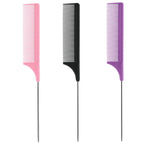 Trati Rat Tail Comb Set, 3Pcs Carbon Fiber Hair Combs for Salon, Hair Styling, Parting, Back Combing, Post Styling and Hair Coloring, Purple|Black|Pink, Lightweight and Durable, Hair Combs for Women