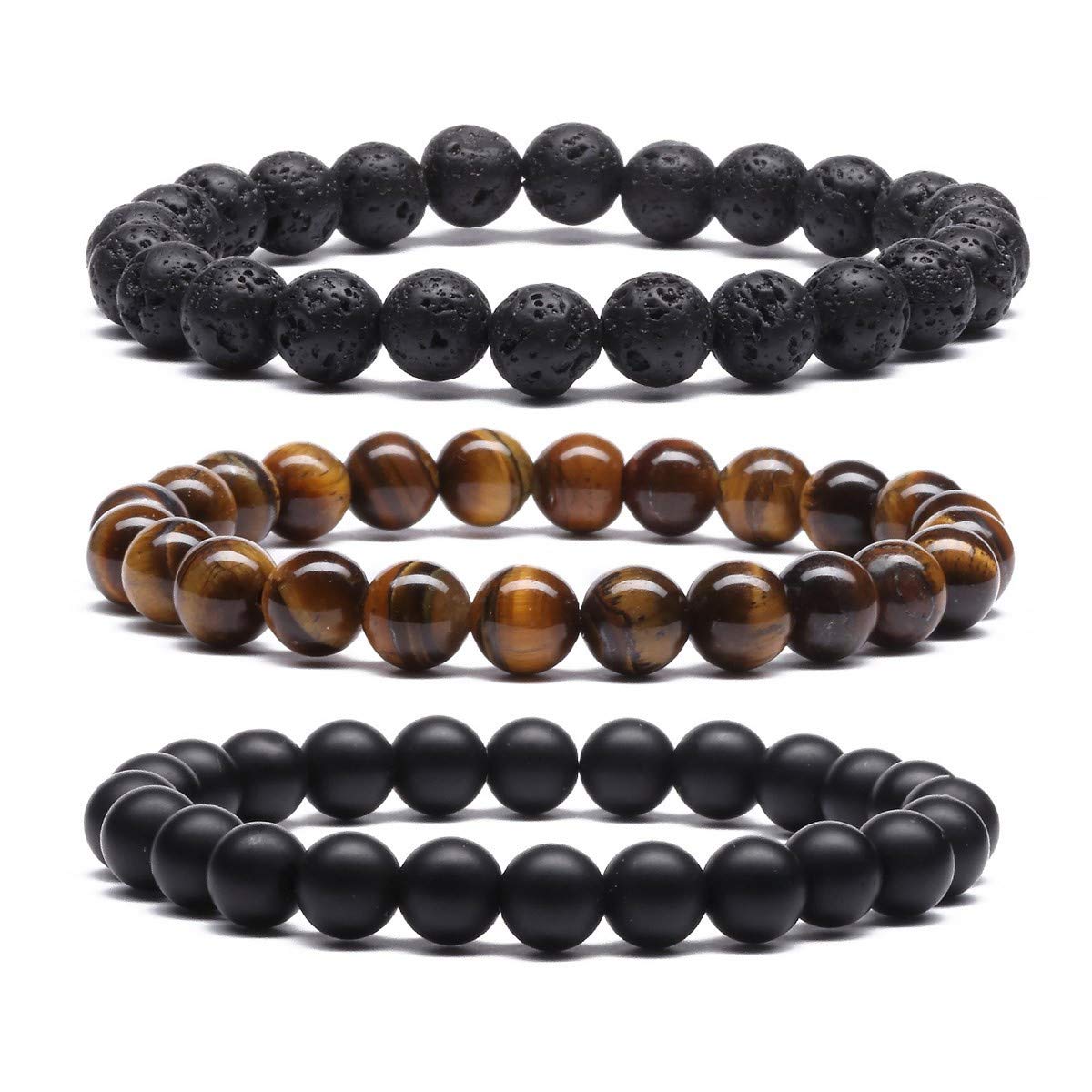 MengPa Mens Beaded Bracelets Couples Matching Bracelet Set Lava Rock Beads for Women Stone Jewelry