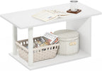 Furinno Basic Coffee Table, 2-Tier Modern Coffee Table with Open Shelf, Easy Assembly Side Table, for Living Room, Bedroom, Home Office, White