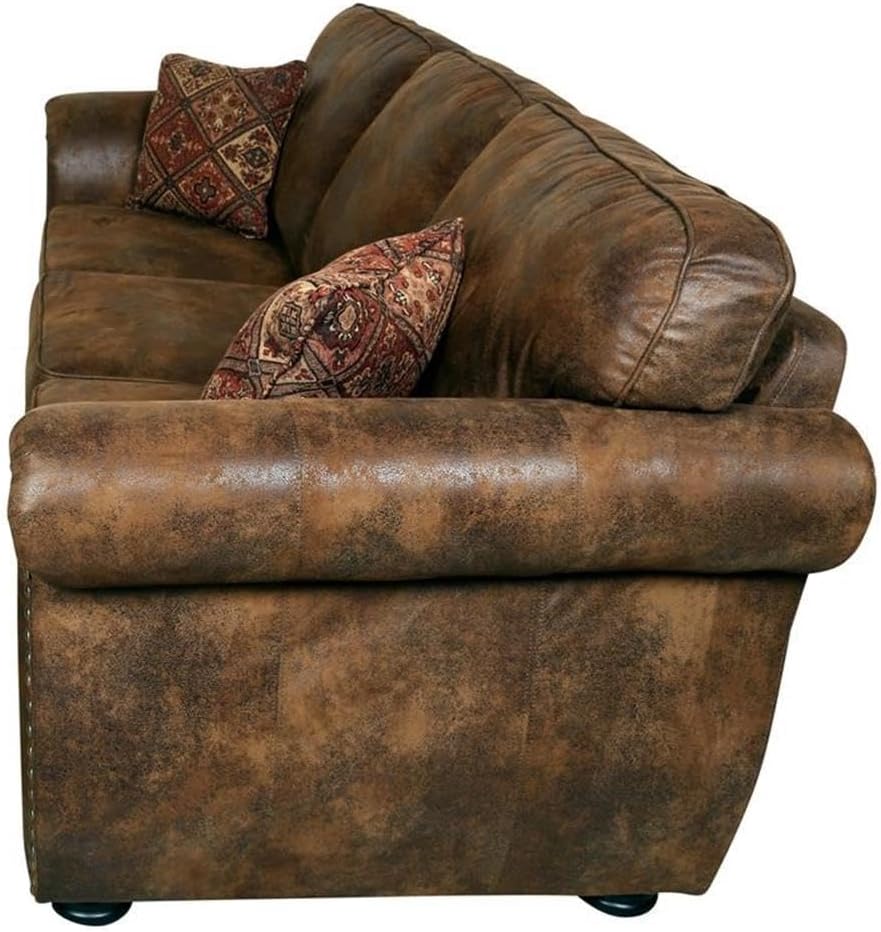 Hawthorne Collections Rolled Arm Transitional Leather Sofa in Brown