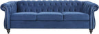 LEVNARY Three-Seat Velvet Sofa, Large Sofa Classic Tufted Chesterfield Settee Modern 3 Seater Couch Furniture Tufted Back for Living Room, Blue