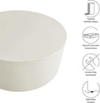 Modway Brion 34 Inch Round Concrete Coffee Table – Indoor/Outdoor Tapered Cylinder Coffee Table – Low Center Table for Living Room or Patio in White