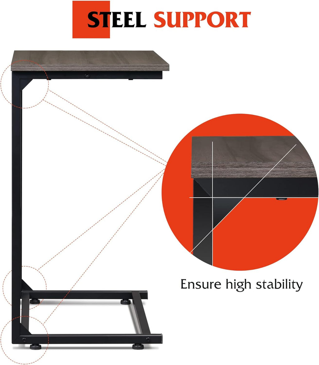 WLIVE C Shaped End Table, Small Couch Side Table for Coffee & Snack, Sofa Table That Slide Under for Living Room, Bedroom, 14.6 x 22.8 x 26.3 Inches, Grey