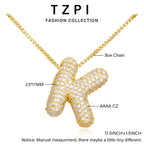 گردنبند حروف حبابی TZPI 18K طلای زنانه، گردنبندهای اولیه با نگین‌های درشت حبابی برای او، آویز نام پف‌دار با حروف الفبا، جواهرات آبکاری شده طلای ضد زنگ