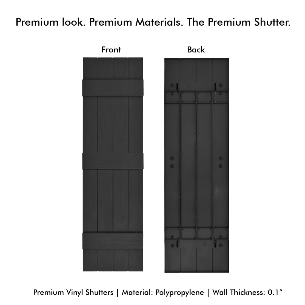 Pontiac Trail Board & Batten Vinyl Shutters (1 Pair) | 14.5"x55" (4-Board) - Black Cosmos/Paintable | Exterior Window Shutters | Includes Mounting Hardware | Simple Installation | Made in USA