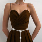 Abien Rhinestone Chain Belt Crystal Chain Belt for Dress Sparkle Thin Belts for Women for Dresses