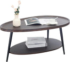 Oval Coffee Table, 2-Tier Coffee Table with Open Storage Shelf, 40" Modern Wood Center Table Tea Table for Living Room, Bedroom, Apartment, Dark Walnut