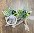 Rikyo Rose Wrist Corsage Wristlet Band Bracelet and Men Boutonniere Set, Corsage for Prom,Bride Hand Flower Flowers Ceremony,Wedding Party Prom Decor,DIY Petals Hair Hat Wreath (Black)