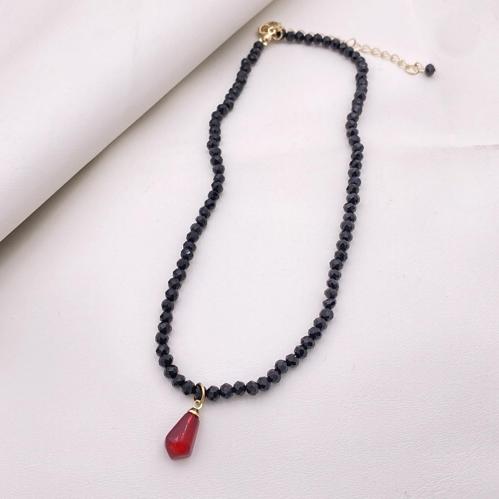 MOKAVIKY 25 Pomegranate Pendant Necklace with Black Bead for Women Cute Fruit Novelty Jewelry