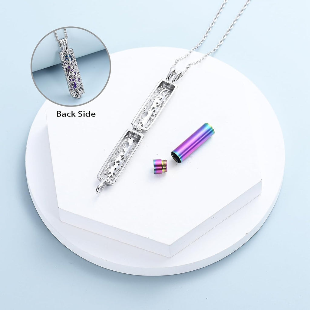shajwo Cylinder Cremation Jewelry Tree of Life Urn Ashes Necklace for Women Men Vial Cremation Ash Pendant Loved One Memorial Jewelry