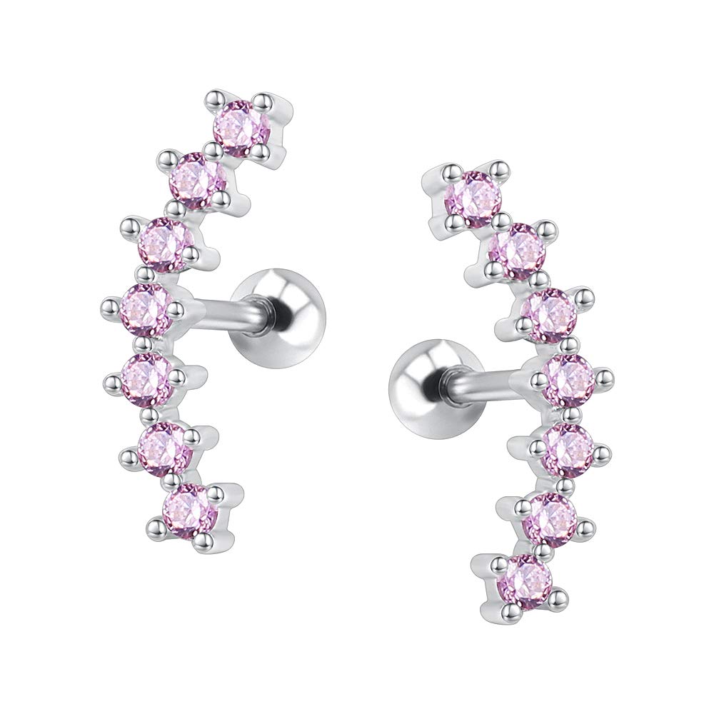 ZS Curve Seven Stud CZ Stud Earrings 316L Stainless Steel Ear Helix Conch Cartilage Piercing