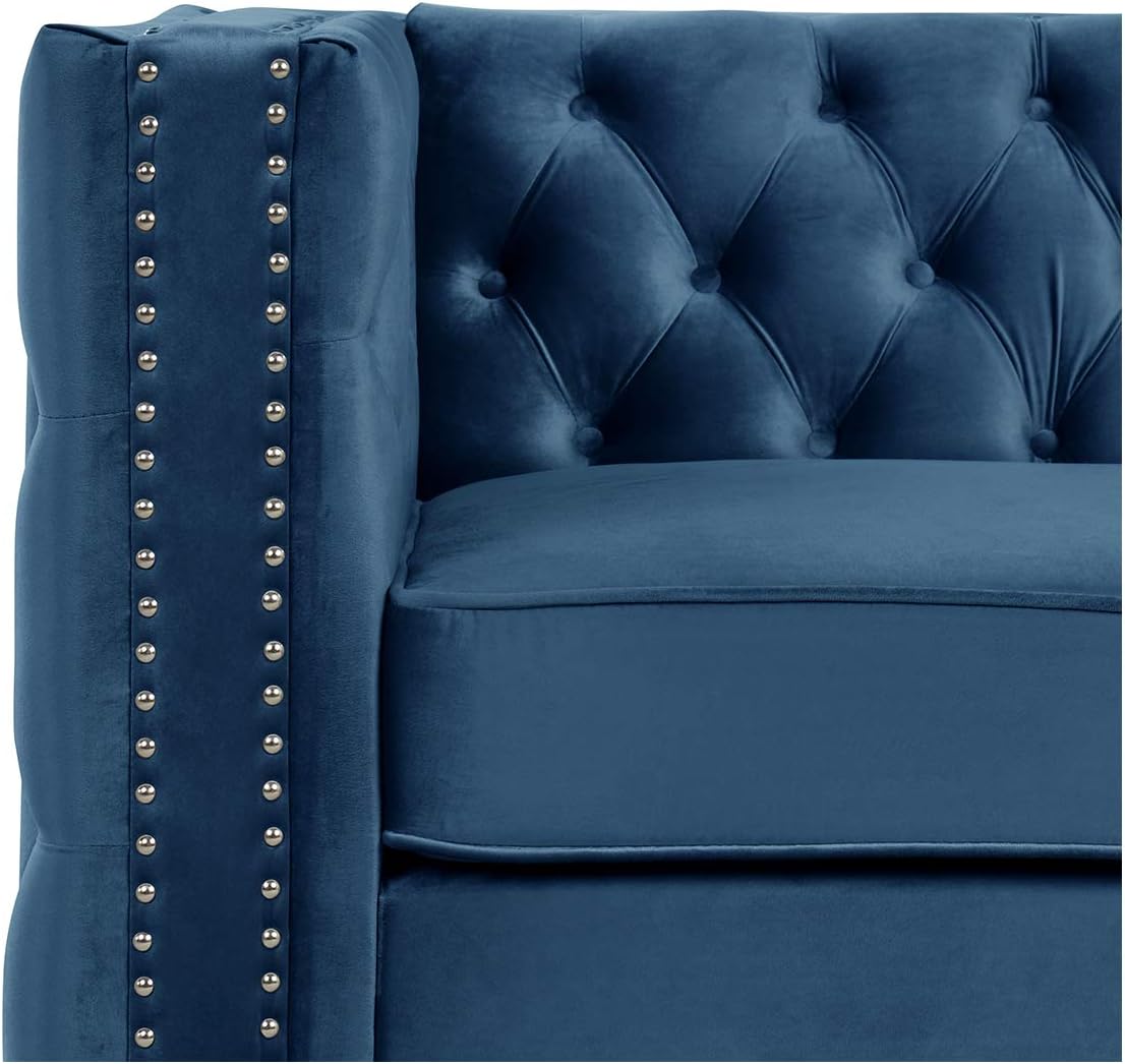 Morden Fort Sofas for Living Room, 85" Blue Chesterfield Sofa with Button Tufted & Nailhead Trim, Classic Velvet Upholstered Sofa for Office, Apartment, Home
