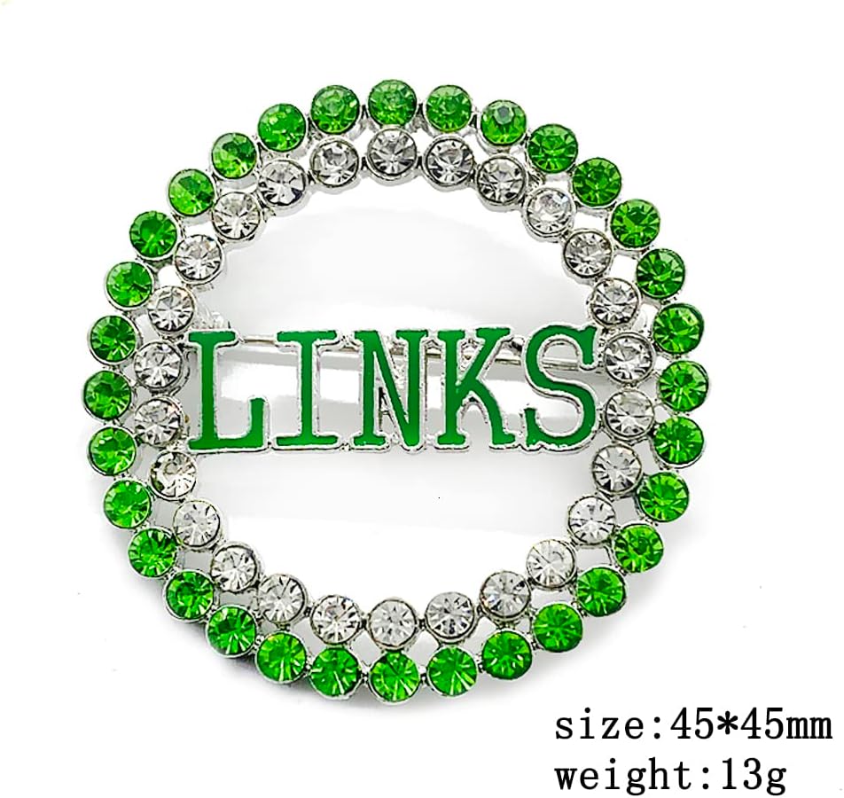 Exquisite green rhinestone inlaid round LINKS letter metal brooch the links incorporated society jewelry pin