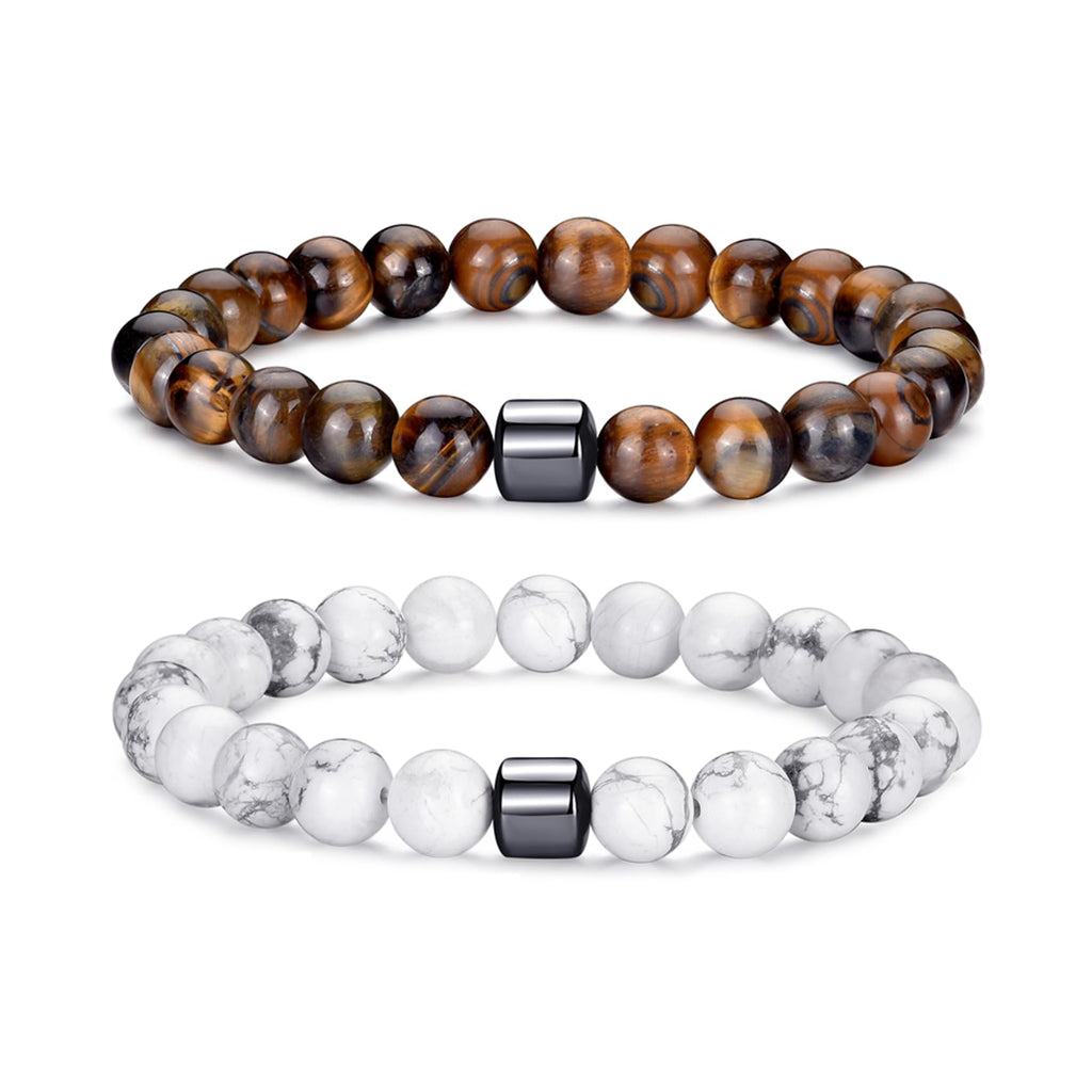 RANKEEF Tiger Eye Bracelet For Men 8MM Natural Stone Stretch Adjustable Black Crystal Beaded Bracelet for Men Women Gifts