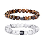 RANKEEF Tiger Eye Bracelet For Men 8MM Natural Stone Stretch Adjustable Black Crystal Beaded Bracelet for Men Women Gifts