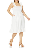 The Drop Women's Kimi Ruffled Shoulder Smocked Midi Dress, White, 2X, Plus Size