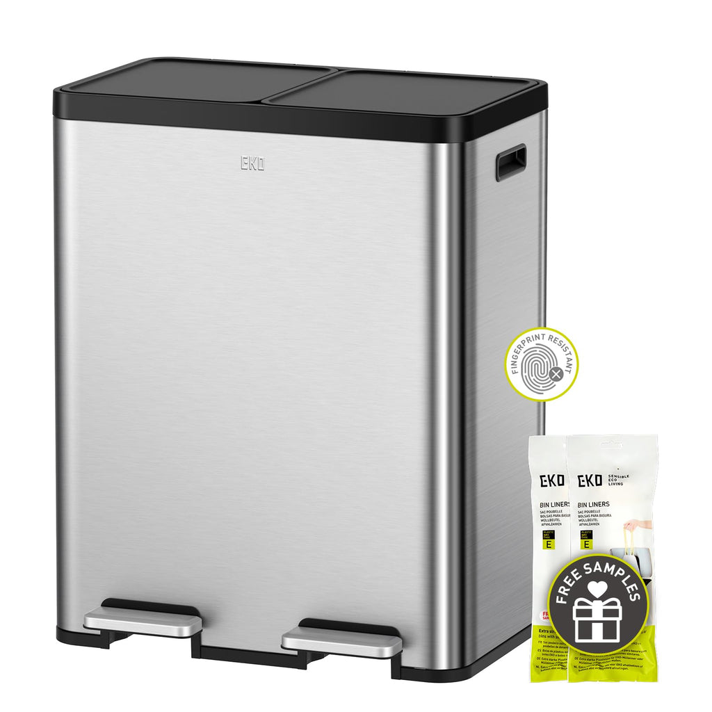 EKO EcoCasa II 36L+24L Dual Trash Can with Recycle Bin, Stainless Steel Garbage Can with Lid, Deodorizer Compartment, Odor-Proof and Fingerprint Resistant