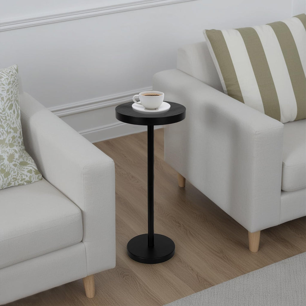 Pedestal Side Table, Small Drink Table for Small Space Living Room, Dorm, Home Office and Bedroom, Black