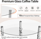 S AFSTAR Glass Coffee Table, 3-Tier Modern Oval Smooth Glass Tea Table Center Table End Table with Open Storage Shelf,Sturdy Steel Legs for Living Room,Home,Office,Cocktail Tea Table (Clear)