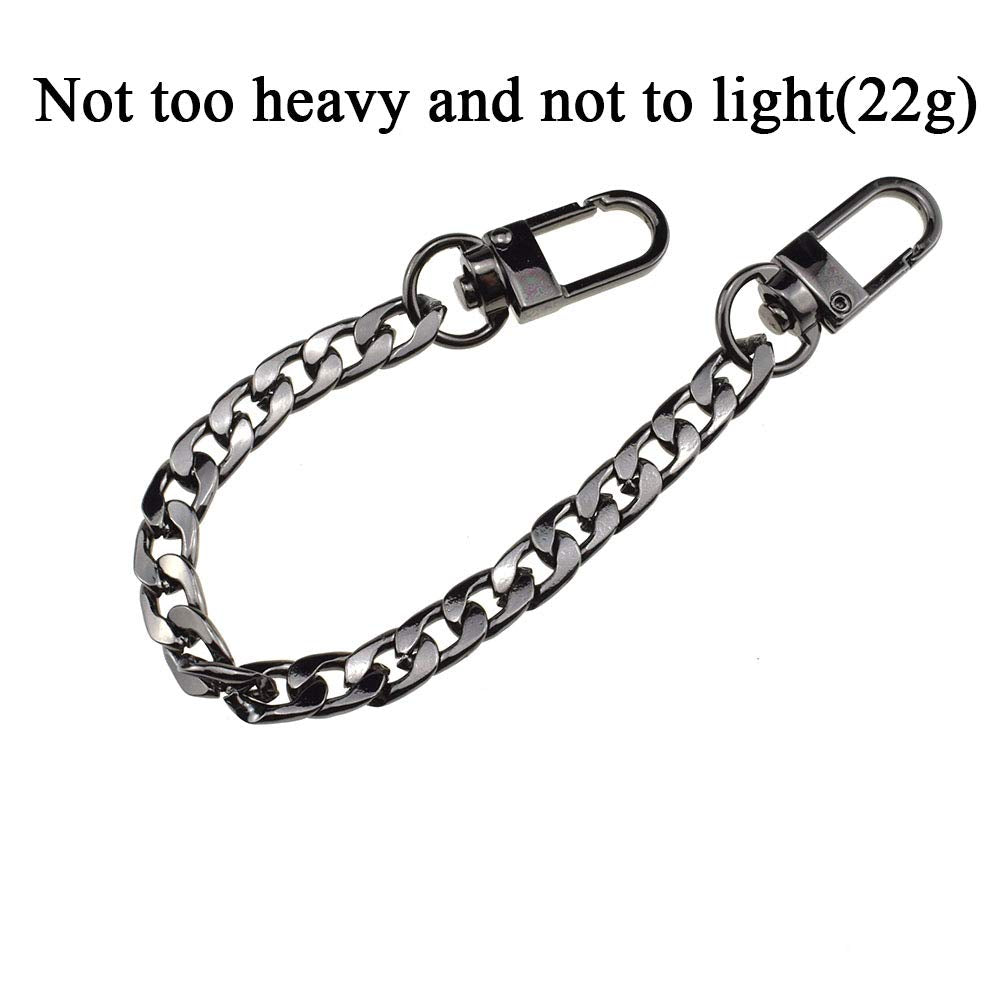HAHIYO Mini Pochette Purse Chain Strap Slim Wide 7mm for LV Length 7.9 Inches Extra Thick 2.6mm Shiny Black for Handbag Wallet Clutch Comfortable Flat Metal Strap 1 Pack