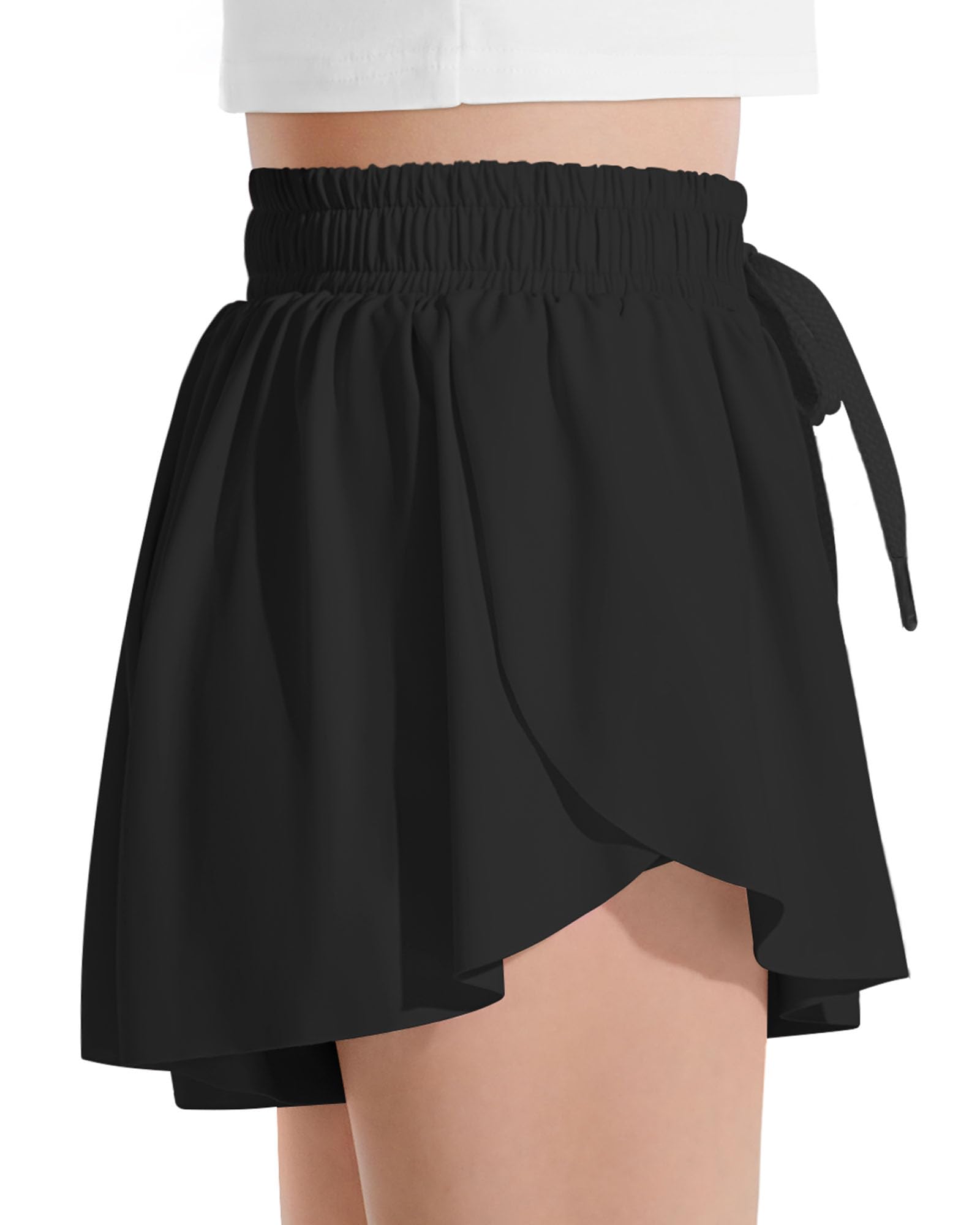 Witwot Butterfly Shorts Piger, 2-i-1 Teen/Børne Pige Flydende Shorts, 7-8 År, Sort