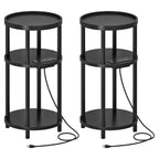 HOOBRO Set of 2 Small Round Side Tables with Charging Station, 3-Tier Round Bamboo End Tables, Easy Assembly, for Living Room, Bedroom, Apartment, Natural YL152UBZP201