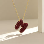 KissYan Bubble Letter Necklace, 14K Gold Plated Enamel Initial Pendant Box Chain Necklace Dainty Alphabet Jewelry for Women(Red M) - Grand Goldman