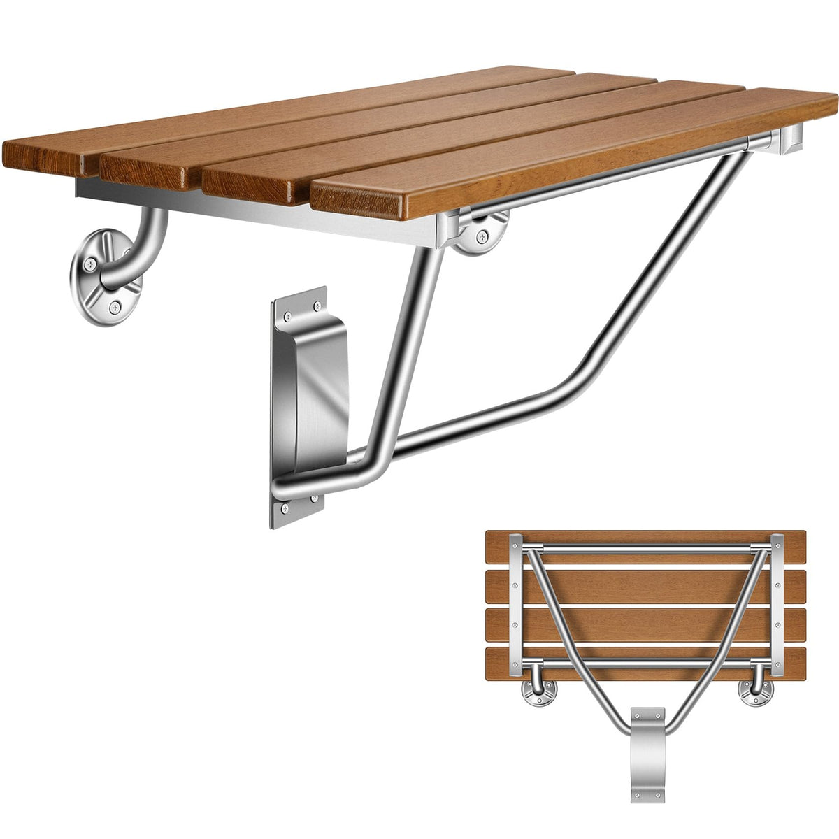 Wall-Mounted Folding Shower Seat 28" with Stainless Steel Bracket, Enhanced Structural Stability, 500 lb Capacity, Space-Saving, Suitable for The Elderly, Disabled, Pregnant Individuals, Children.