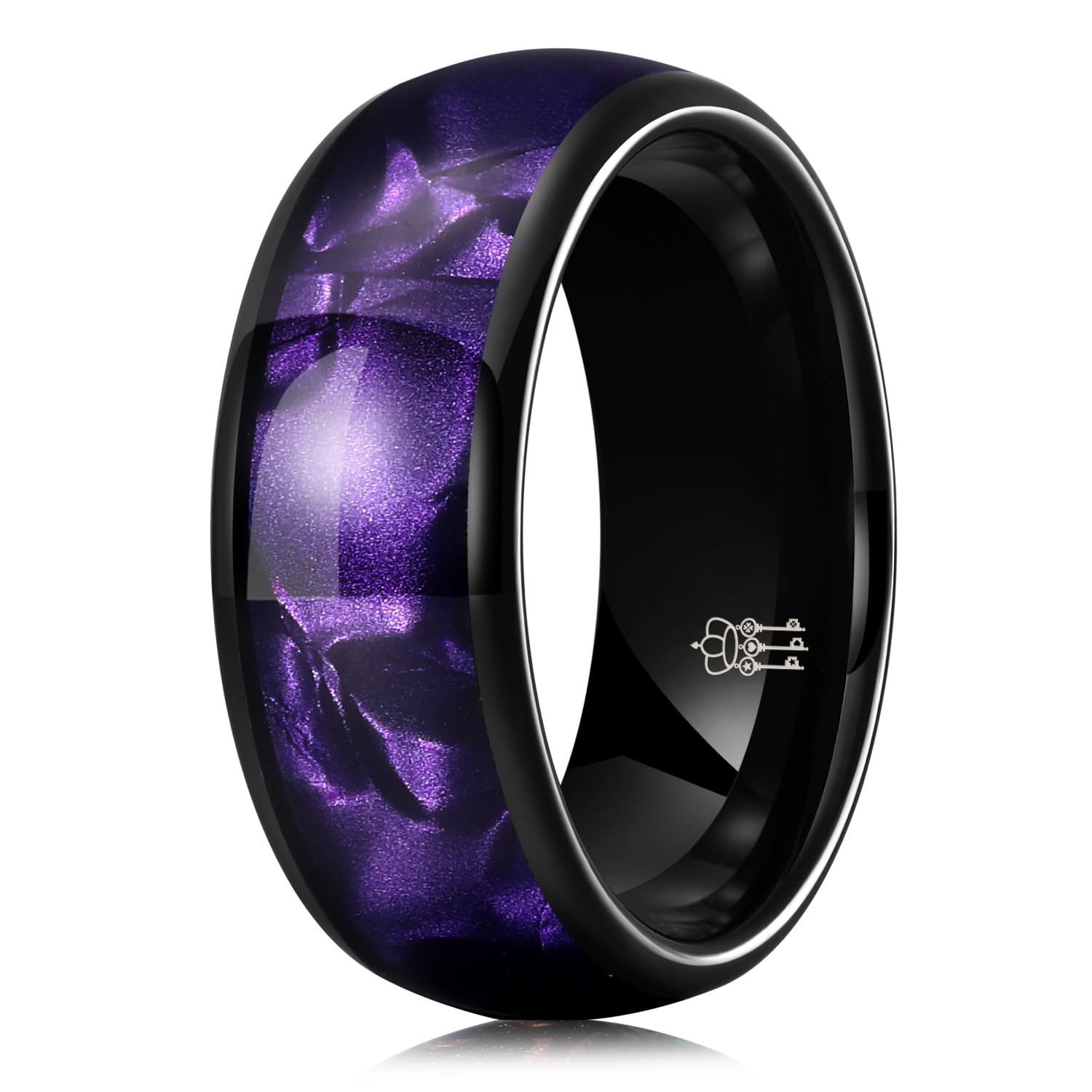 THREE KEYS JEWELRY Abalone Shell Inlay Tungsten Rings 4mm 6mm 8mm Womens Mens Silver Wedding Band/Customized Ring