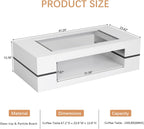47.2" Modern Stylish Coffee Table with Glass Table Top, Large Living Room Table Rectangular 2-Tier Center Tables with Storage, Wooden Tea Tables for Dining Reception Room, White