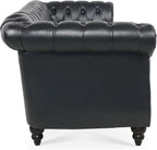 Chesterfield PU Leather Sofa, Upholstered PU Sofa with Tufted Back, Classic 3 Seater Leather Couch Rolled Arm for Living Room Office, Black