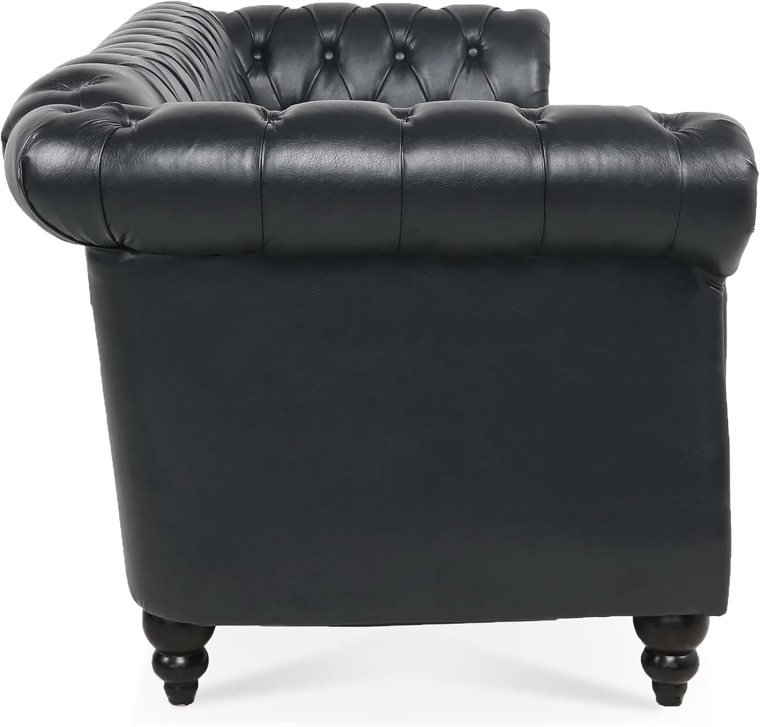 Chesterfield PU Leather Sofa, Upholstered PU Sofa with Tufted Back, Classic 3 Seater Leather Couch Rolled Arm for Living Room Office, Black