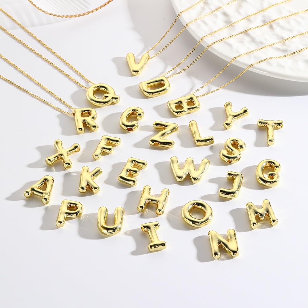 Rhinelife Buchstaben-Halskette mit Blasen-Initialanhänger für Frauen Niedliche Alphabet 14K vergoldetes Design Ballon Puffiger Name Personalisierter Schmuck für Teenager (A)