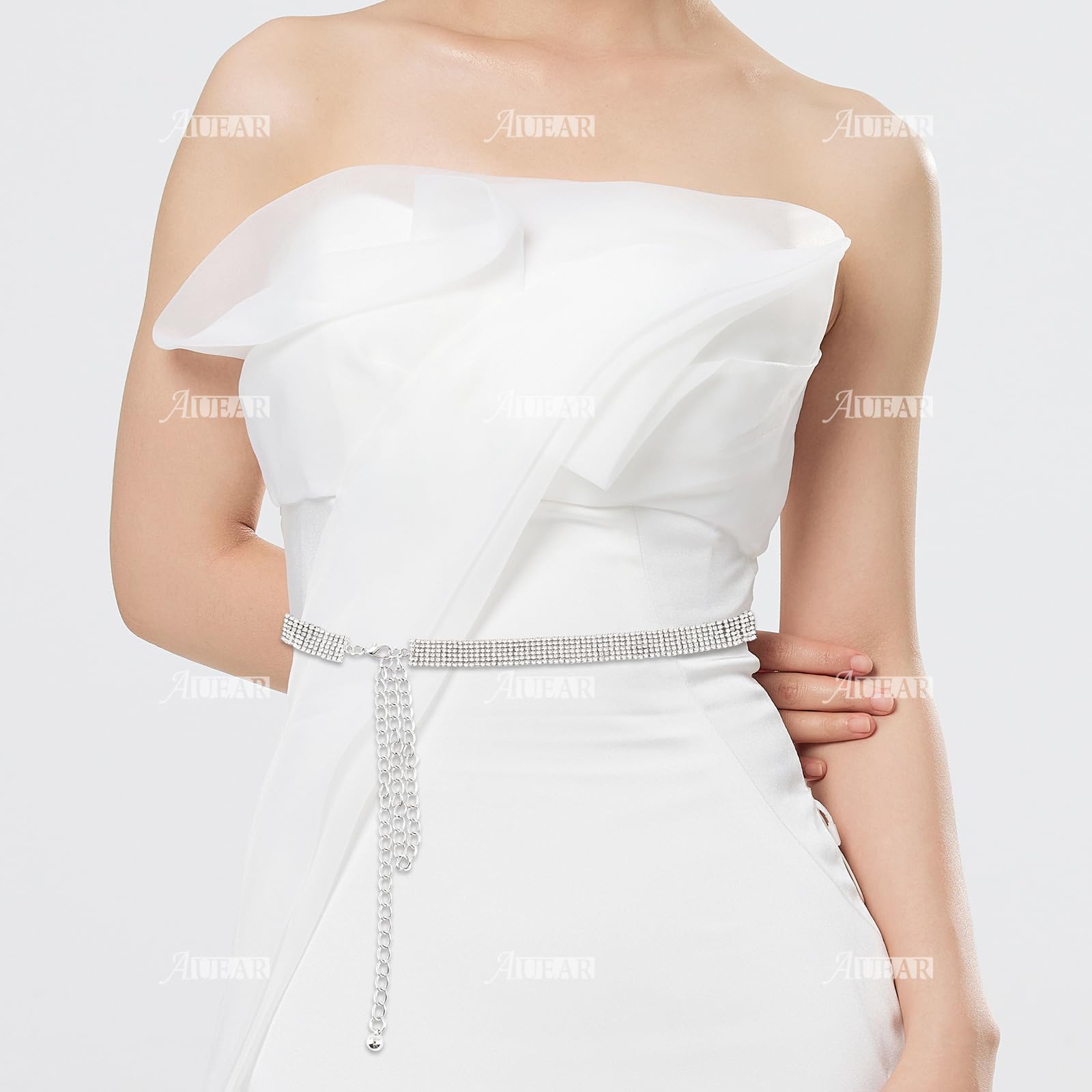 AUEAR, Women's Rhinestone Belt Shiny Crystal Diamond Waist Fashion Silver Buckle