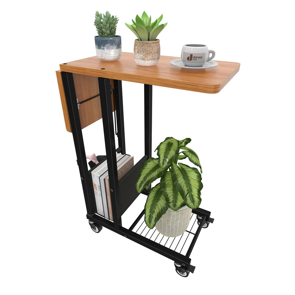 Simple Trending C Shaped End Table, Side Table for Couch, Small Sofa Table TV Tray with Metal Frame for Living Room, Bedroom, Rustic Brown