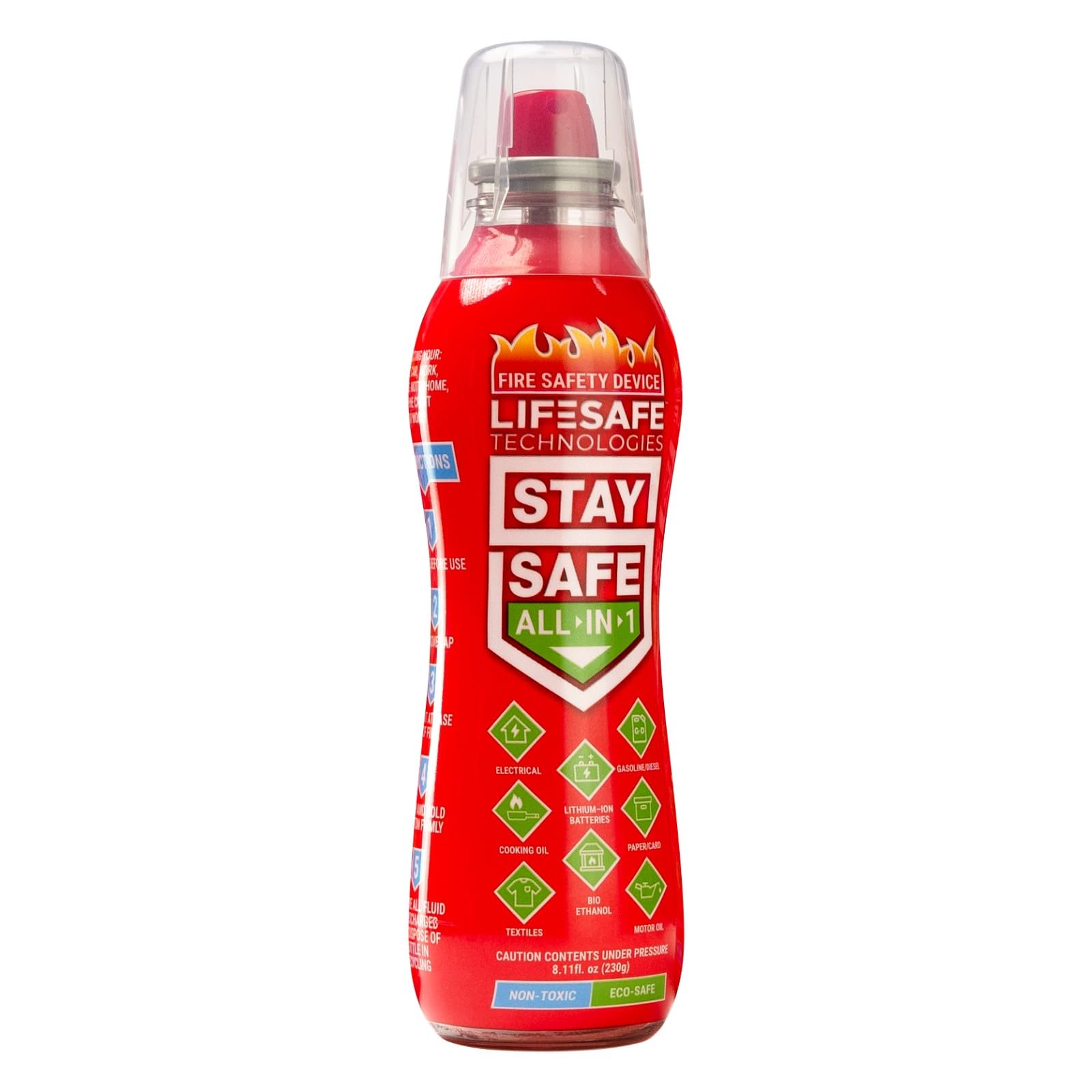 LifeSafe Technologies StaySafe All-in-1 Portable Fire Extinguishing Spray | Compact Fire Spray Smothers 10 Types of Fires | Non-Toxic, Non-Hazardous & Eco-Friendly for Home, Kitchen and Garage