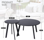 Patio Coffee Table Set of 2, Weather Resistant Outdoor Round End Table, Nesting Tables for Living Room Balcony Office, Black