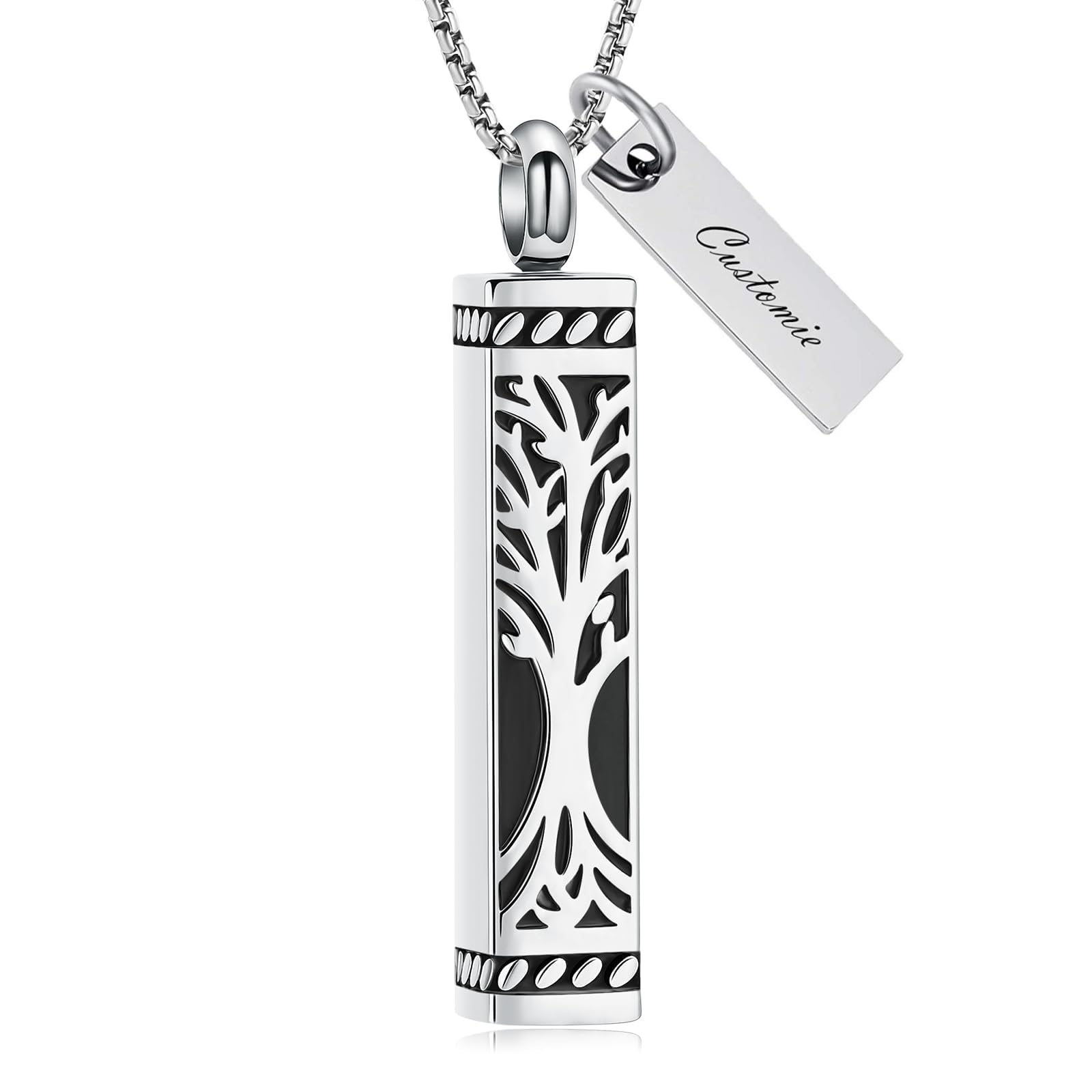 Imrsanl Tree of Life Urn Necklace for Men Women Bar Cremation Jewelry for Ashes Keepsake Ashes Necklace Pendent