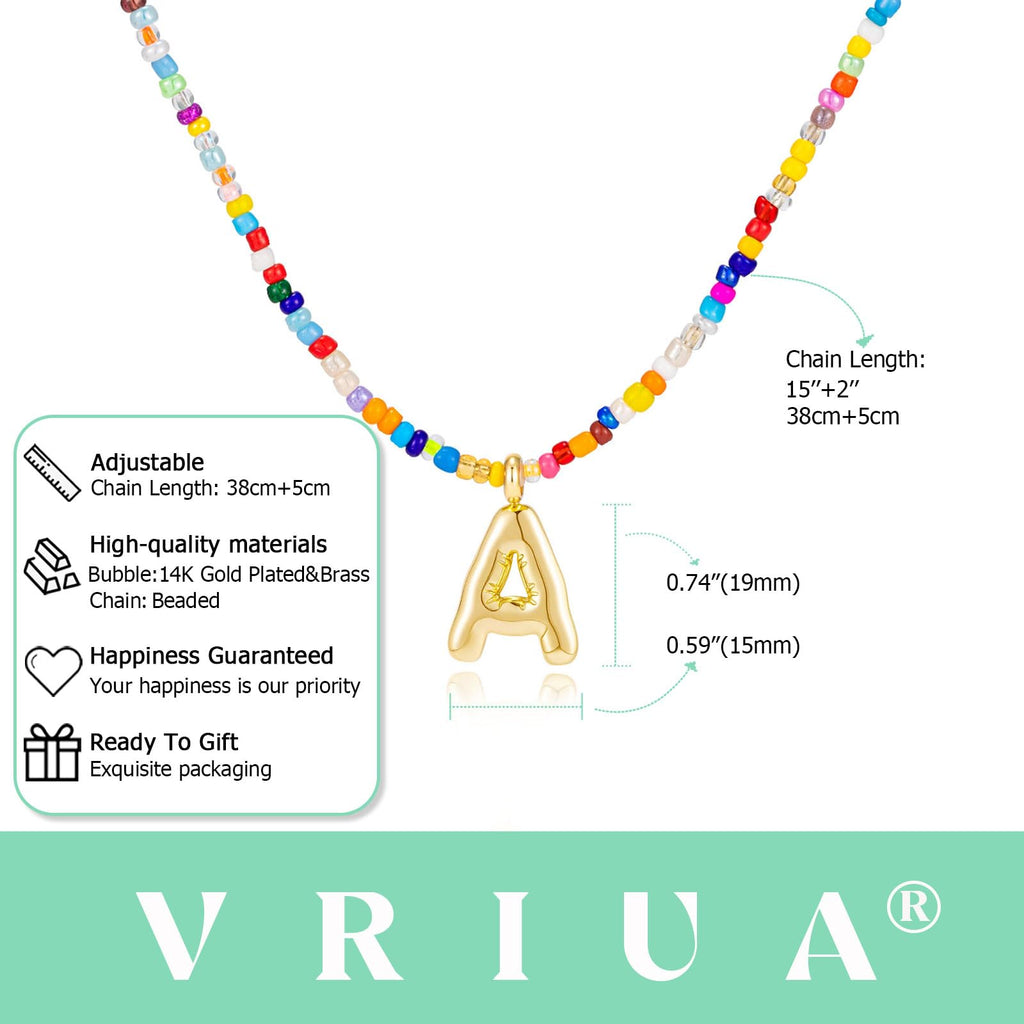 Colliers initiaux colorés VRIUA pour femmes – Collier lettre bulle A Collier fait main perlé Colliers délicats d'été pour la plage Colliers bohèmes pour femmes Collier ras du cou mignon tendance bijoux