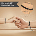 KDQUEERY 2 PCS Morse Code Bracelets for Women Men, I Love You String Adjustable Matching Bracelets Gifts for Couples Mom Daughter Best Friend Inspirational bracelets with Black Hematite Beads