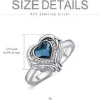 AOBOCO 925 Sterling Silver Angel Wings Heart Cremation Ring Holds Loved Ones Ashes, Heart Urn Ring for Ashes for Women, Memorial Keepsake Ring Embellished with Crystals from Austria