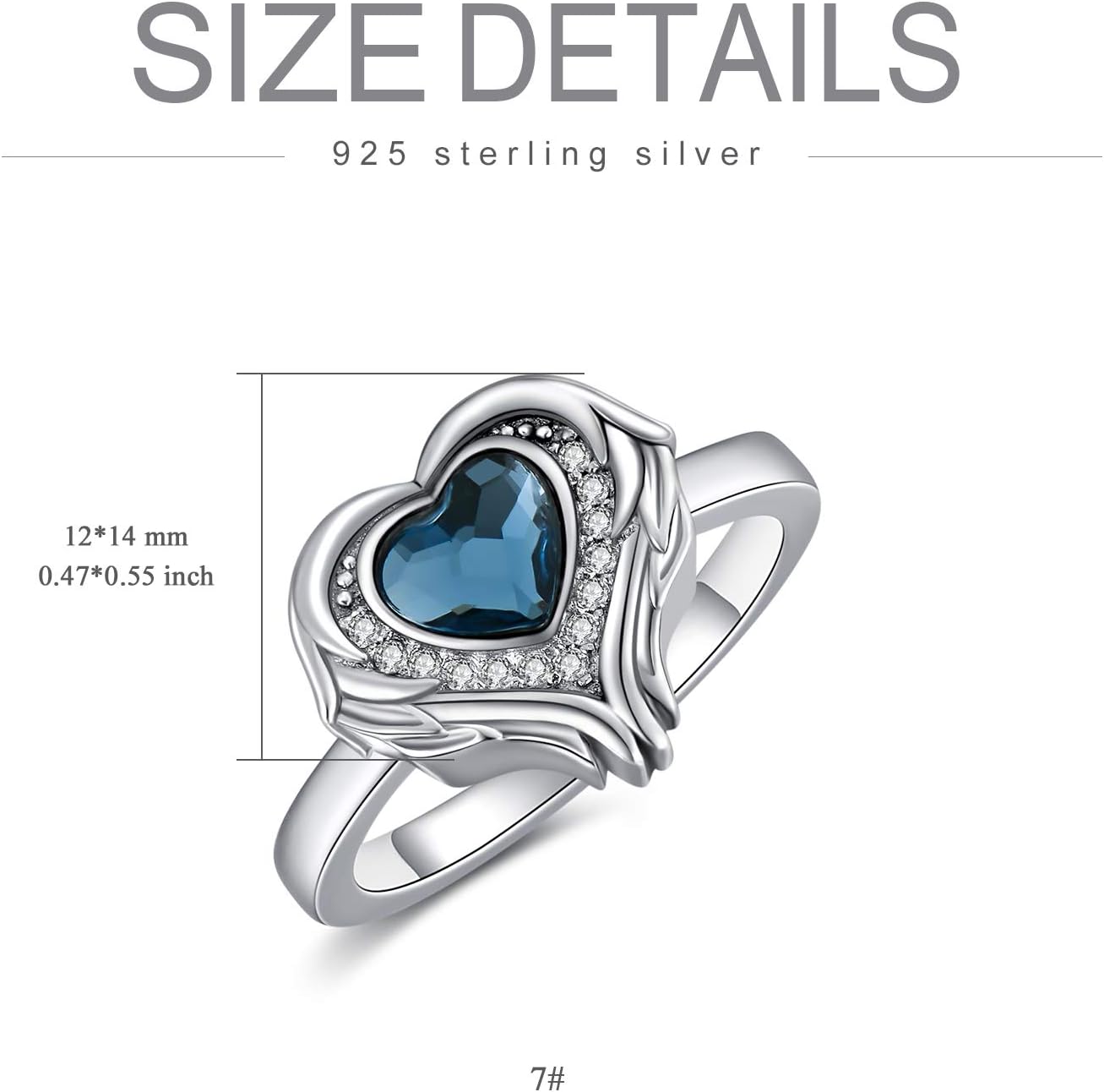 AOBOCO 925 Sterling Silver Angel Wings Heart Cremation Ring Holds Loved Ones Ashes, Heart Urn Ring for Ashes for Women, Memorial Keepsake Ring Embellished with Crystals from Austria