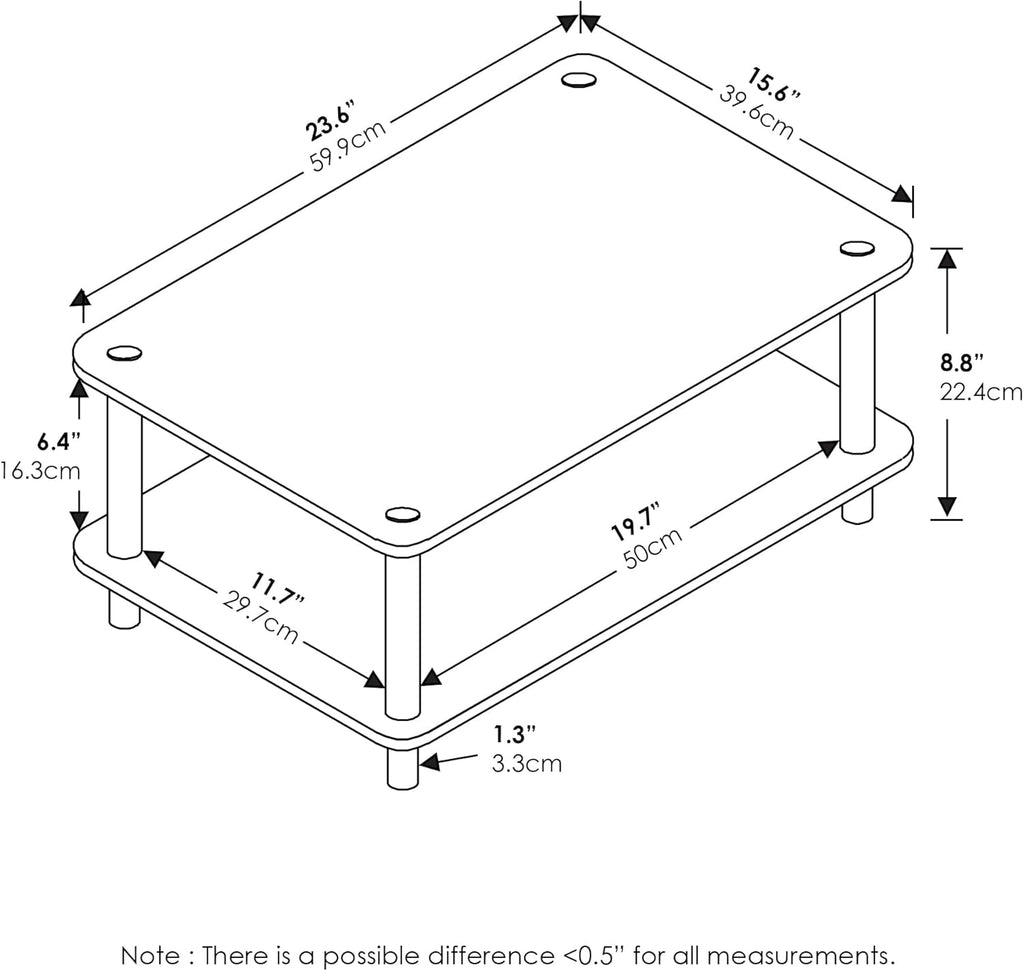 Furinno 11172 Just 2-Tier No Tools Coffee Table, White w/White Tube