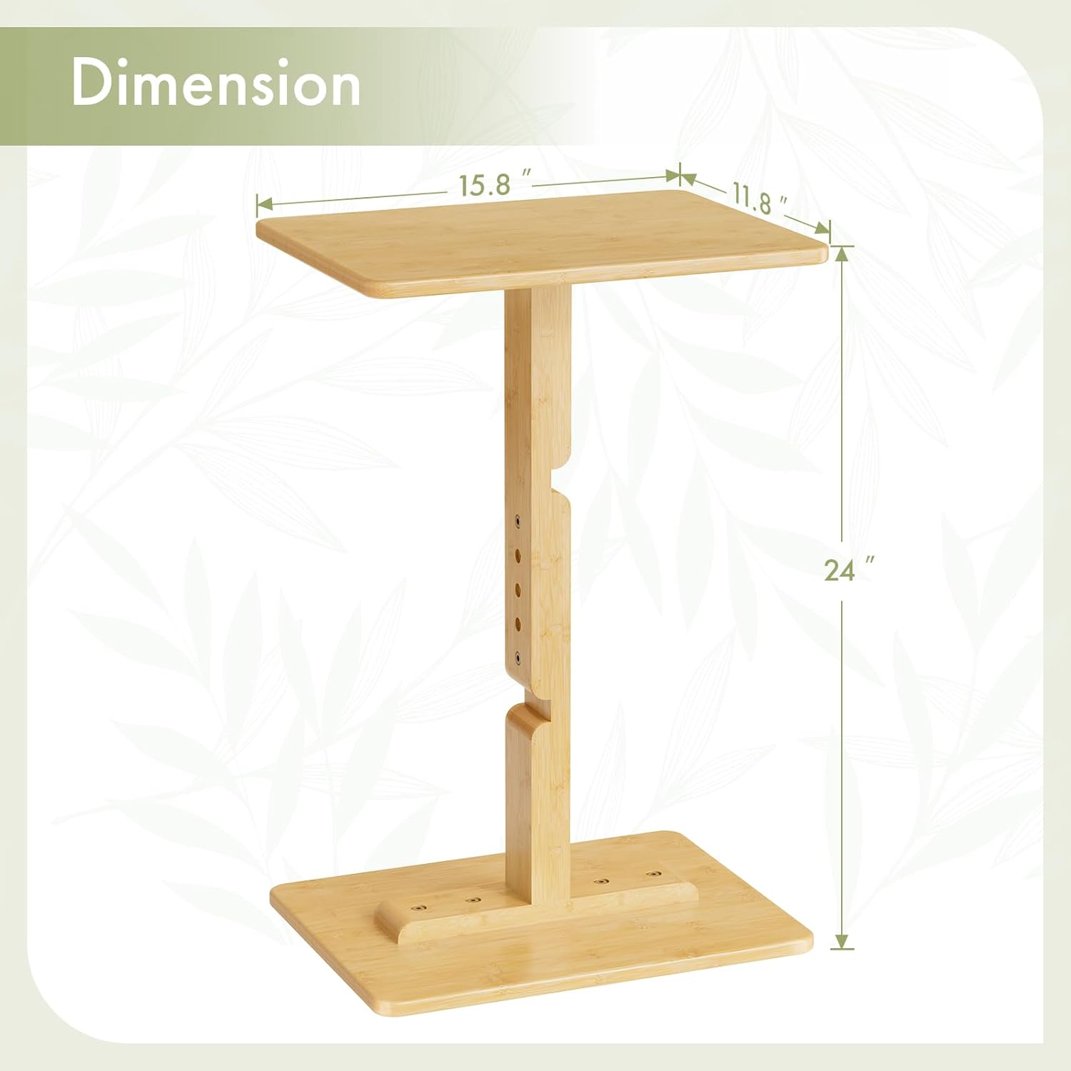 Amazer Bamboo End Table, Height Adjustable Side Table for Couch, Small Drink Table for Small Places, Sofa Tray Table for Living Room, Bedroom Home Office, Natural Color