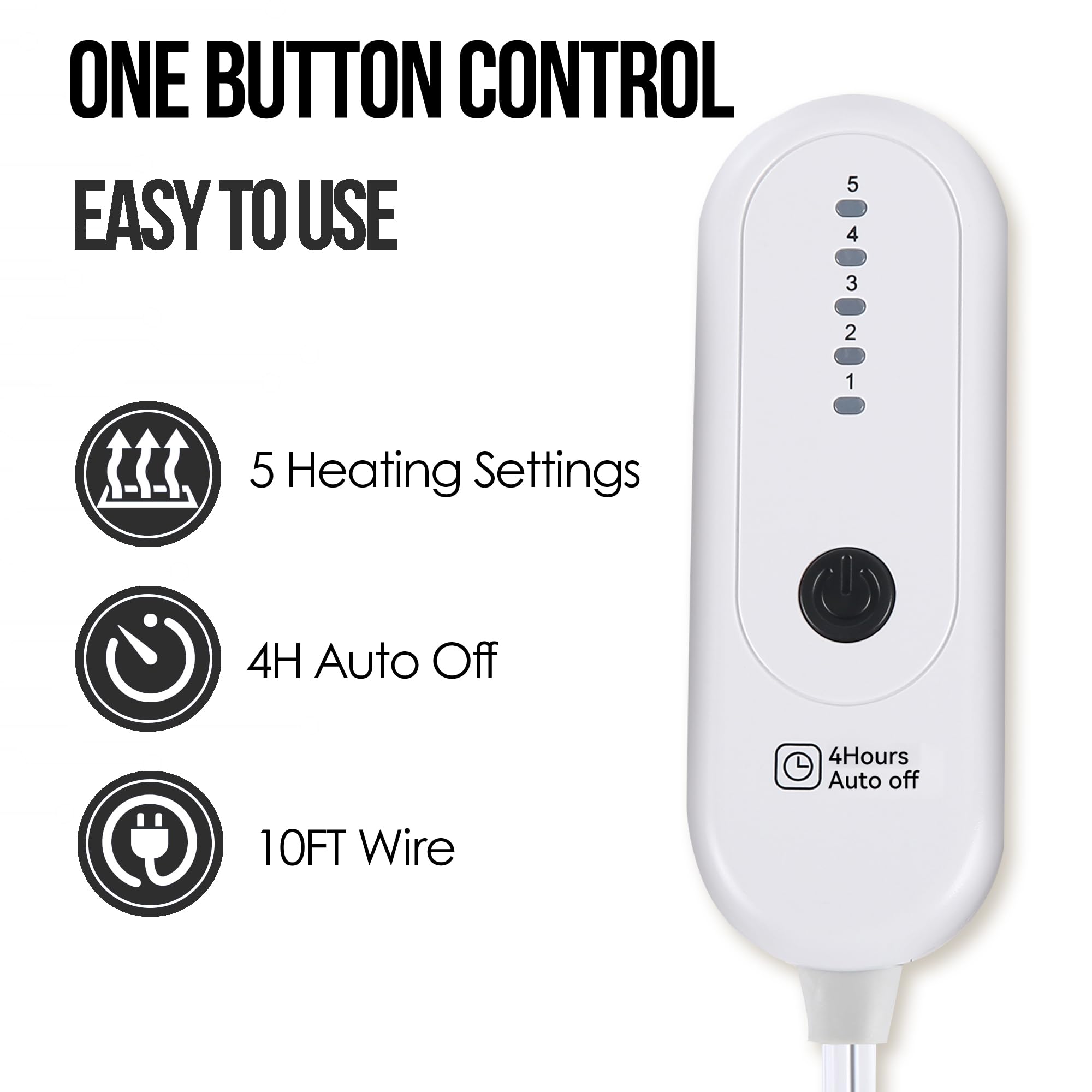 Coperta Elettrica Riscaldata Plaid con 5 Livelli di Riscaldamento e Spegnimento Automatico dopo 4 Ore, Plaid Riscaldato 50"x60" con Certificazione ETL e FCC per Casa e Ufficio, Lavabile in Lavatrice, Grigio Scuro