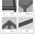 YMYNY Glass Coffee Table, Tempered Glass Square Coffee Tables with Metal Frame, Unique Modern Table for Living Room Home Office 26.77" x 26.77" x 15.75", Black Grey, UHCT001H