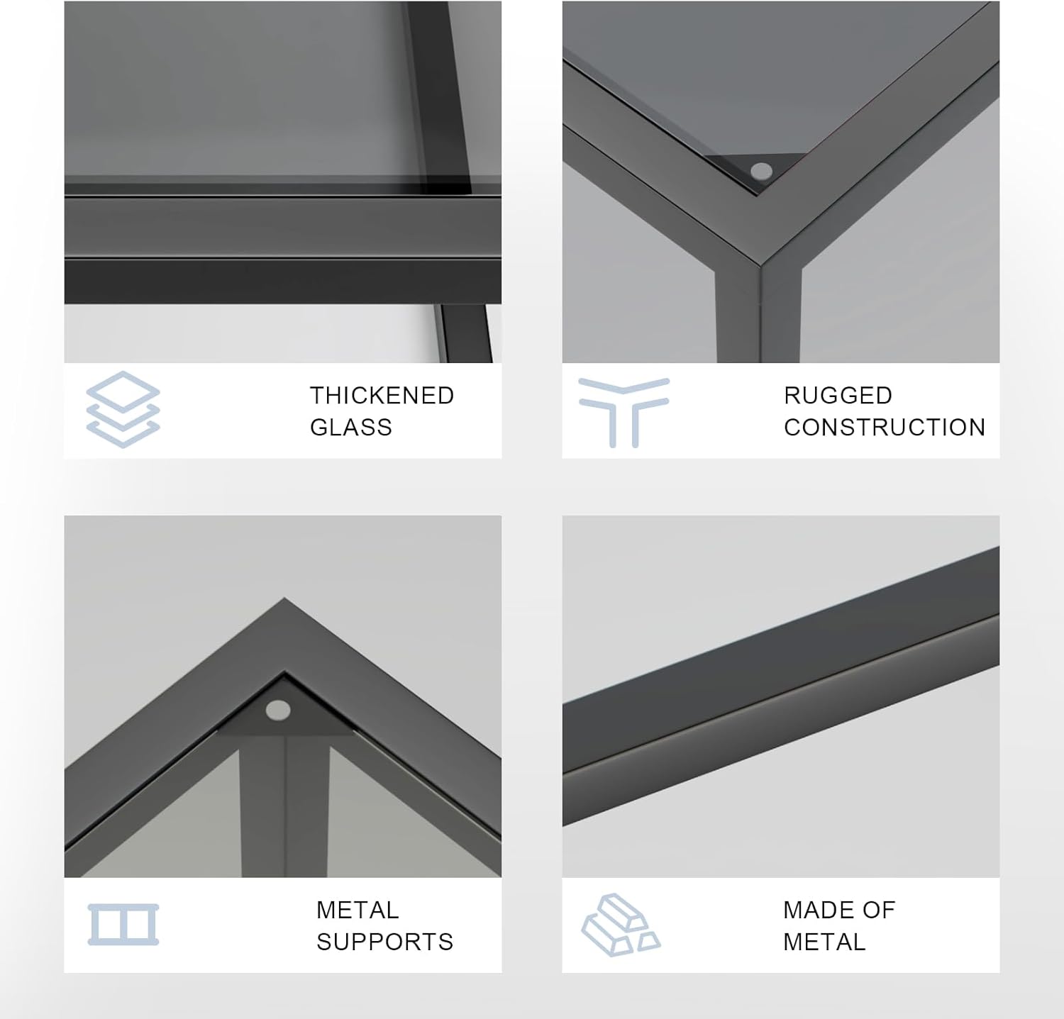 YMYNY Glass Coffee Table, Tempered Glass Square Coffee Tables with Metal Frame, Unique Modern Table for Living Room Home Office 26.77" x 26.77" x 15.75", Black Grey, UHCT001H