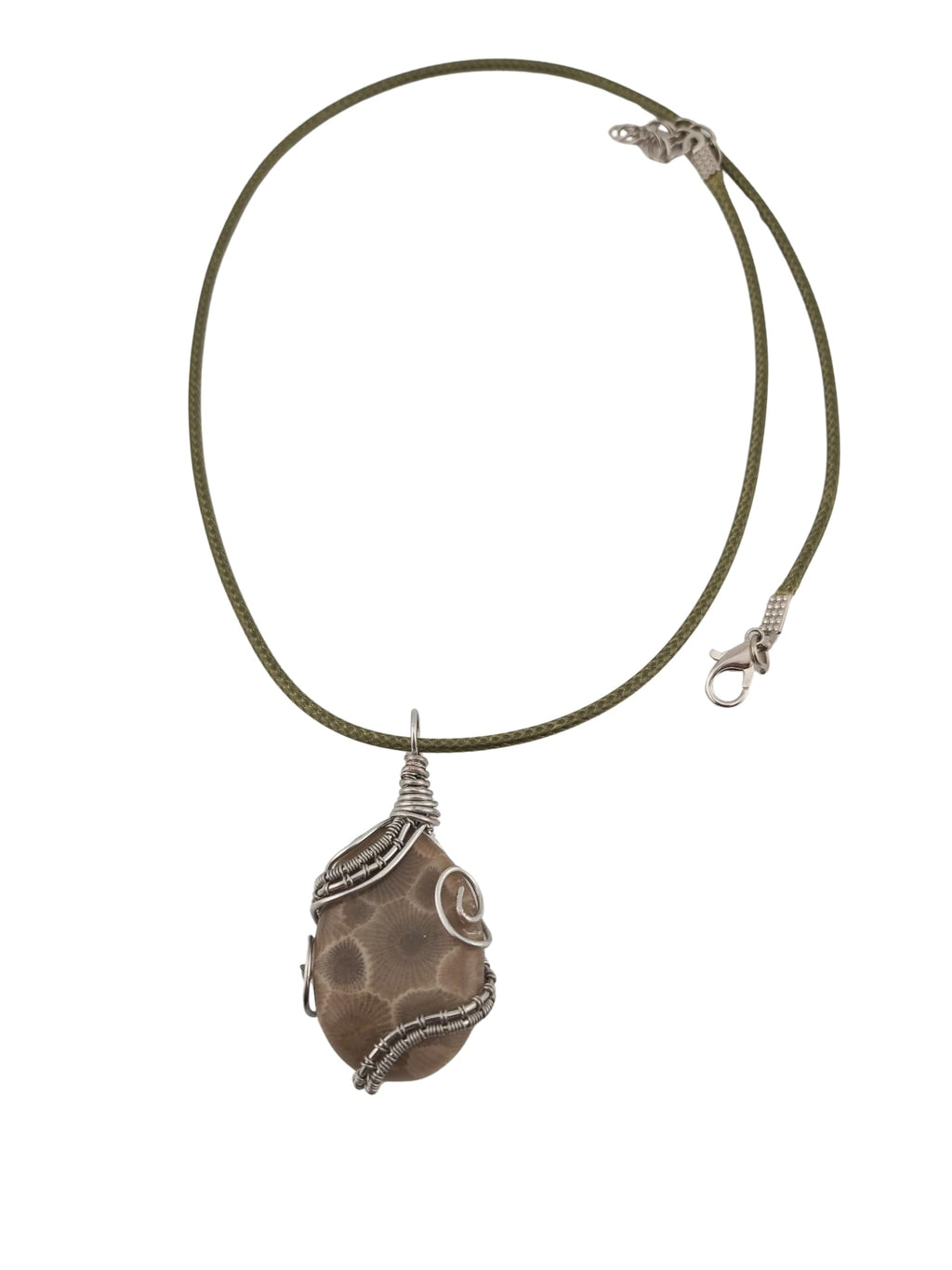 Petoskey Stone Wire Wrap Pendant - Unique Charm - Michigan Artistry