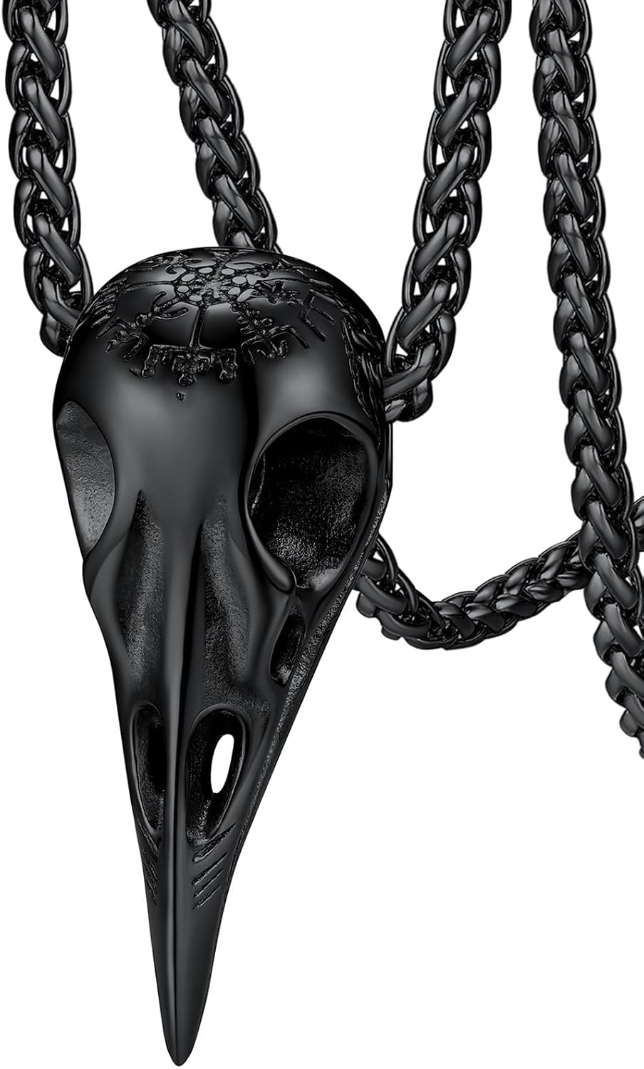 FaithHeart Viking Raven Necklace for Men, Norse Mythology Raven Skull Pendant Sturdy Stainless Steel Amulet Jewelry Gift for Men